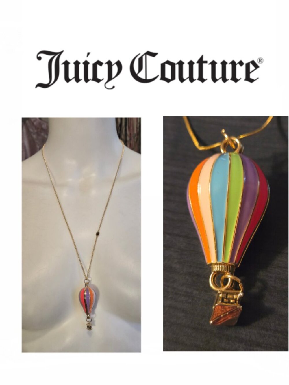 NWOT Hot Air Balloon Charm on Gold Chain / collier montgolfière
